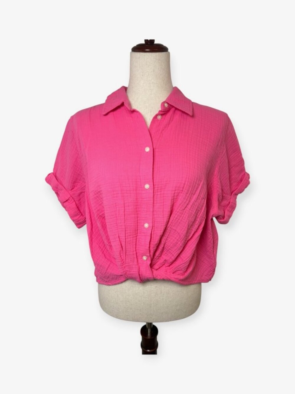 Universal Thread Hot Pink 100% Cotton Gauze Twist Front Shirt Size Small